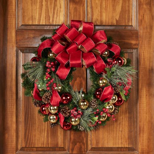Couronne Houx 40cm Décoration Porte 41cm Inch Artificial Red Poinsettia & Holly Christmas Wreath For Couronne Noël Artificielle