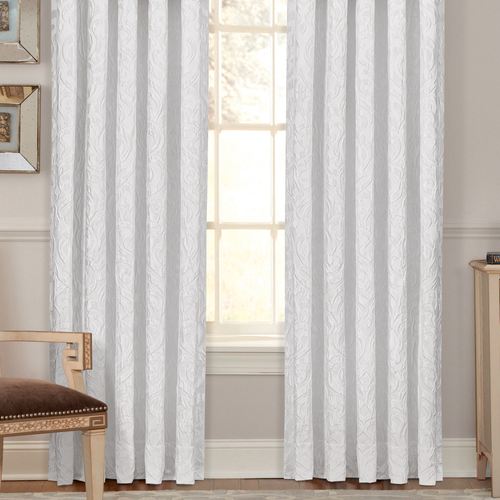 Astoria Damask Scroll Tailored Curtain Pair Off White 98 x 84 Thumbnail Image