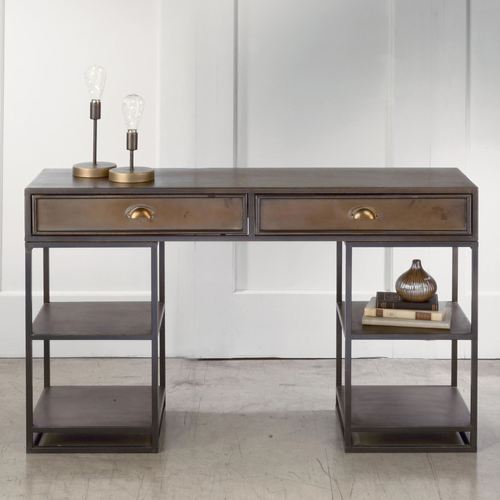 Layton Industrial Style Aged Metal Desk with Drawers
