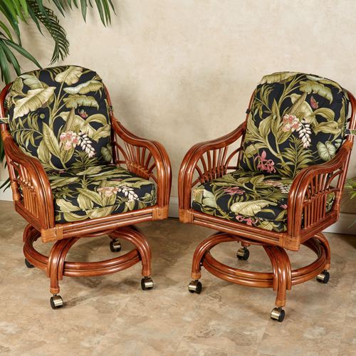 Leikela Wailea Coast Tropical Dining Chair Pair With Casters