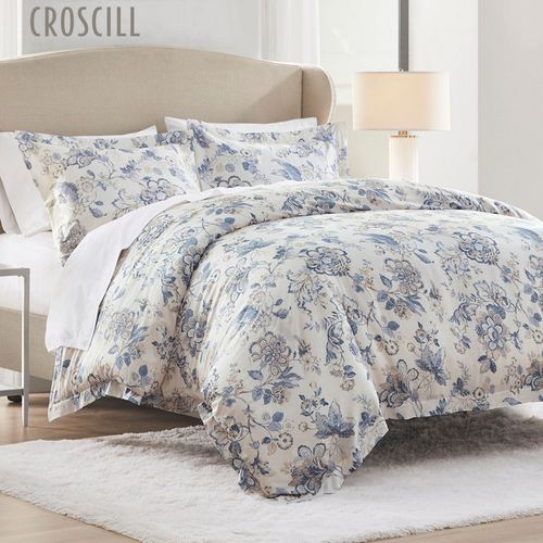 Contessa Ivory and Blue Jacobean Floral Duvet Cover Set Bedding