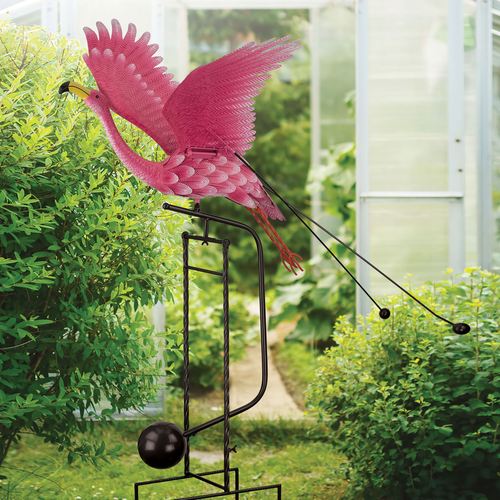 Kinetic Rocking Pink Flamingo Outdoor Garden Sculpture