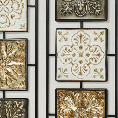 Umbria Medallion Pressed Metal Tile Wall Art Panel Set in Metallic Hues
