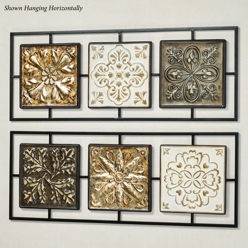 Umbria Medallion Pressed Metal Tile Wall Art Panel Set in Metallic Hues