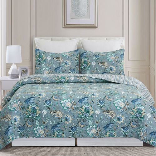 Linen Market Quilt Coverlet Set All Season Patterned Reversible Microfiber Ultra Soft Bedding in Jacobean - King/Cal-King Jacobean Dusk Blue Linen Market Quilt Coverlet Set All Season Patterned Reversible Microfiber Ultra Soft Bedding in Jacobean - King/Cal-King Jacobean Dusk Blue
