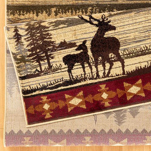 thumbnail image 2 of Lodge Cabin Southwestern Bear & Deer Area Rug - Machine Made Polypropylene, Multi-Color (Free Shipping) 2 of 4