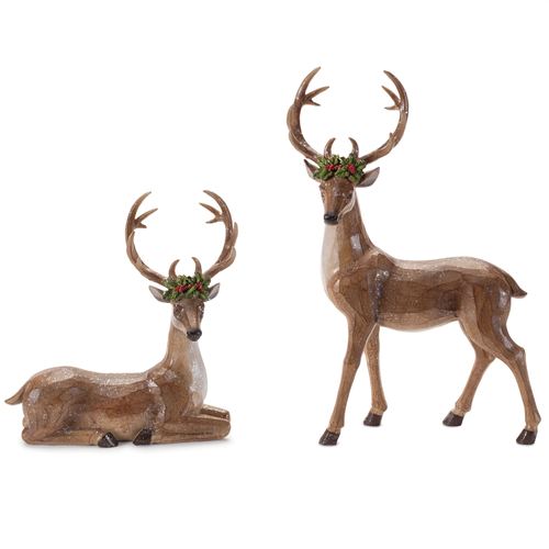 Shimmering Rustic Holiday Deer Figure Set