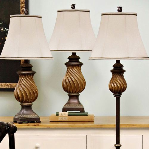 Tara Traditional Bronze Hued Matching Table and Floor Lamp Set