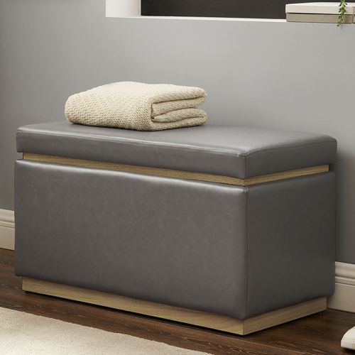 Eli Gray Faux Leather Upholstered Rectangle Storage Bench
