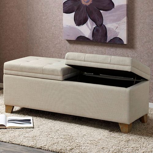 Anika 52 Inch Wide Parchment Tufted Upholstered Storage Bench