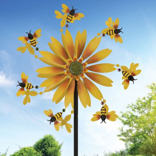 thumbnail image 2 of Yard Wind Spinner Outdoor, Garden Wind Spinners Wind Sculptures, Sunflower Windmills Lawn Decor, Metal Flower Garden Pinwheels For Yard, 7.87 * 29.5 Inches (Yellow 2 of 12