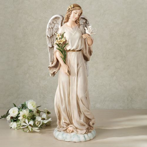 Peace Angel Garden Statue Weathered White Thumbnail Image