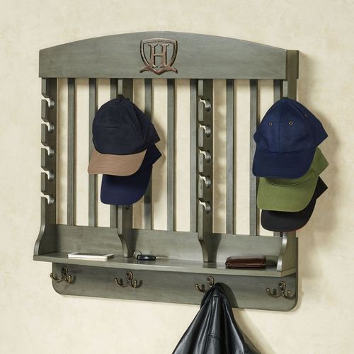 Horizontal Gray Deluxe Monogrammed Wood Cap Display Wall Rack