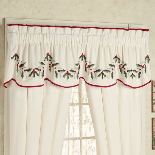 Holly Wreath Scalloped Valance Ivory 76 x 16 Thumbnail Image
