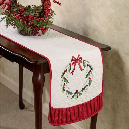 Holly Wreath Table Runner Ivory 14 x 72 Thumbnail Image