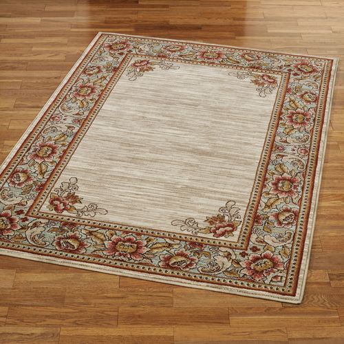 Cecily Border Light Almond Traditional Jacobean Floral Area Rugs