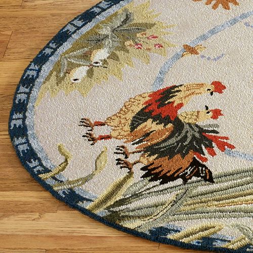 Rooster and Hens Oval Rugs