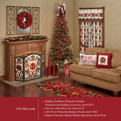 Elegant Poinsettia Rug Runner Dark Red 2'6