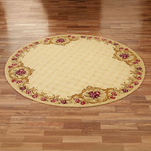Wine and Roses Hooked Round Area Rugs