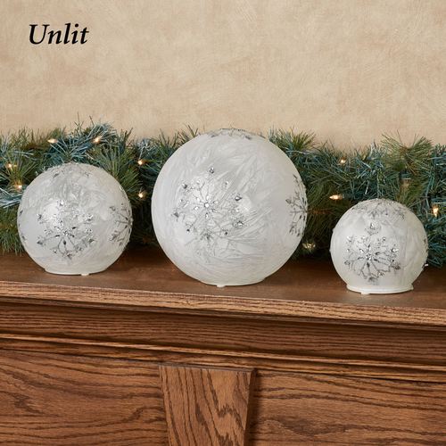 Frosted Snowflake LED Globes White and Silver Set of Three Thumbnail Image