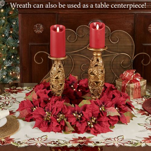 Prelit Poinsettia Wreath Red Thumbnail Image