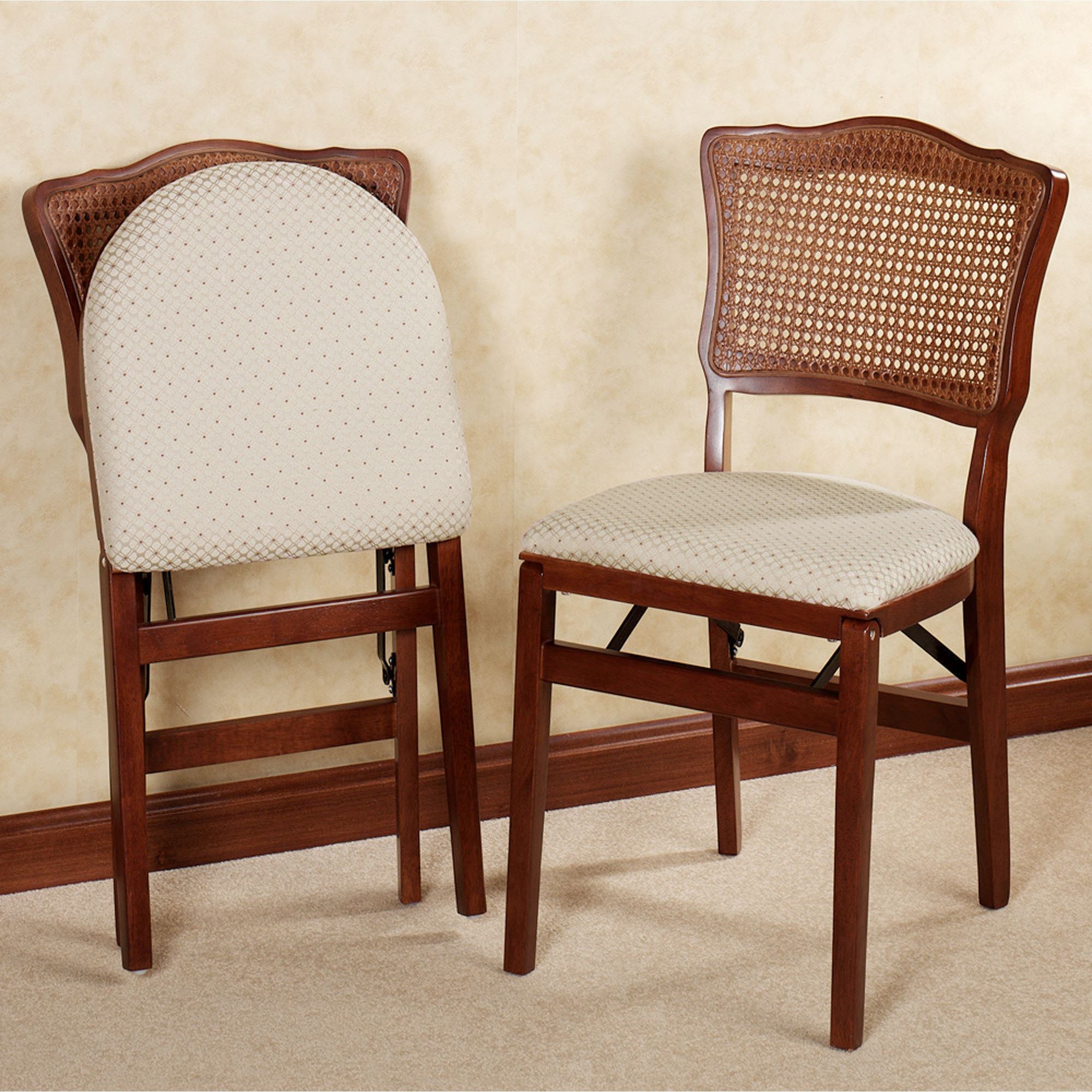 Dover Cane Back Wooden Folding Chair Pair