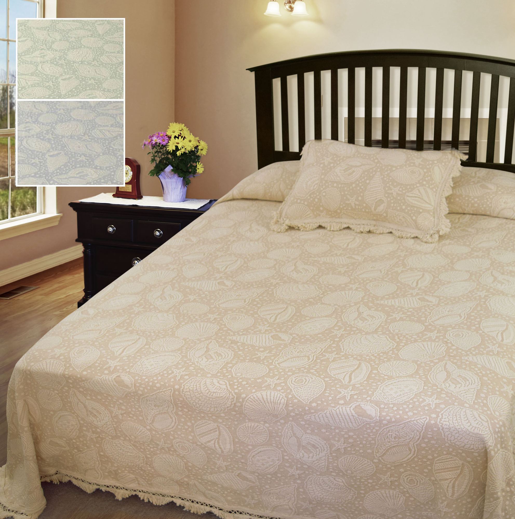Shell Bedspread Seashell Coastal Woven Matelasse Bedspread Bedding