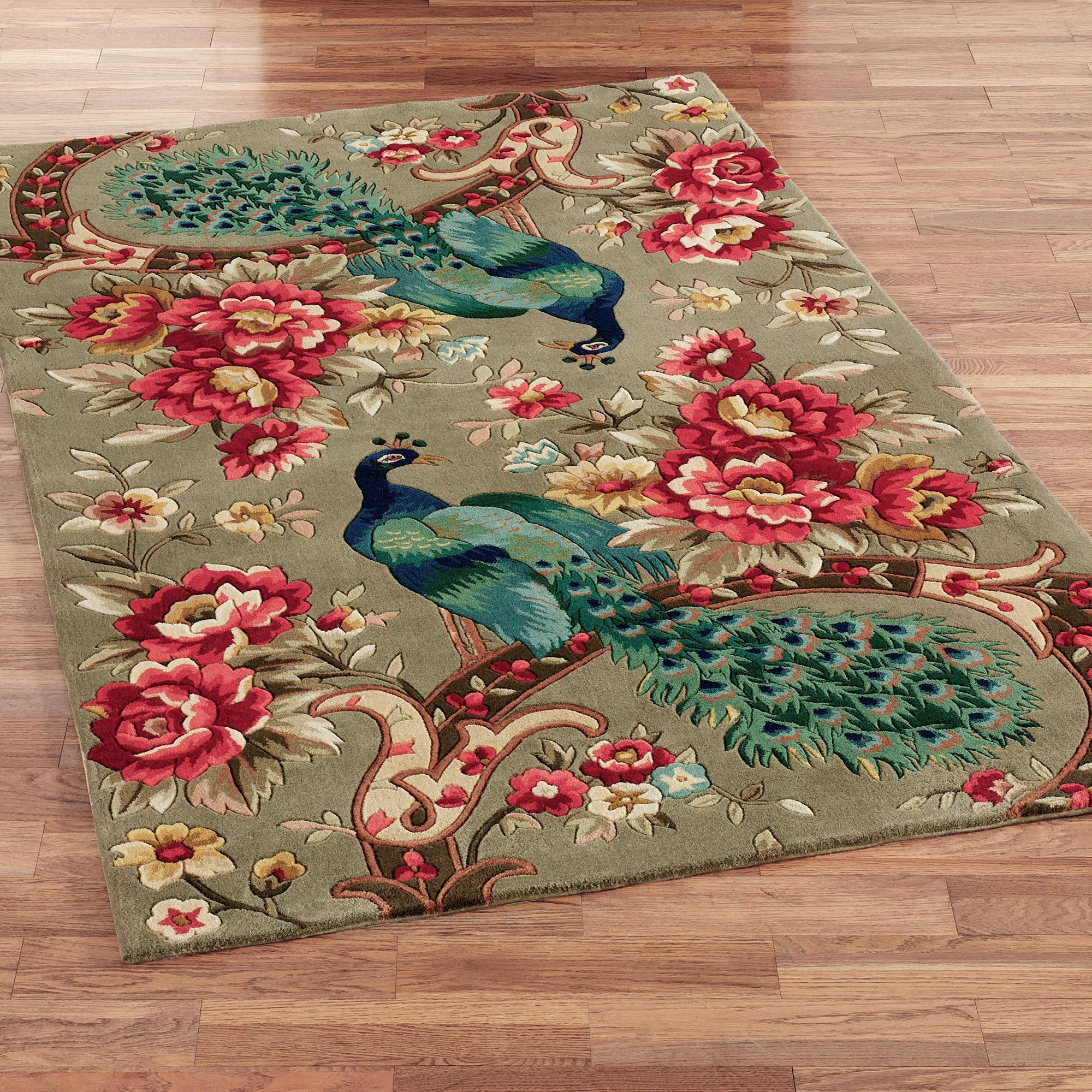 Peacock Flora Wool Area Rugs
