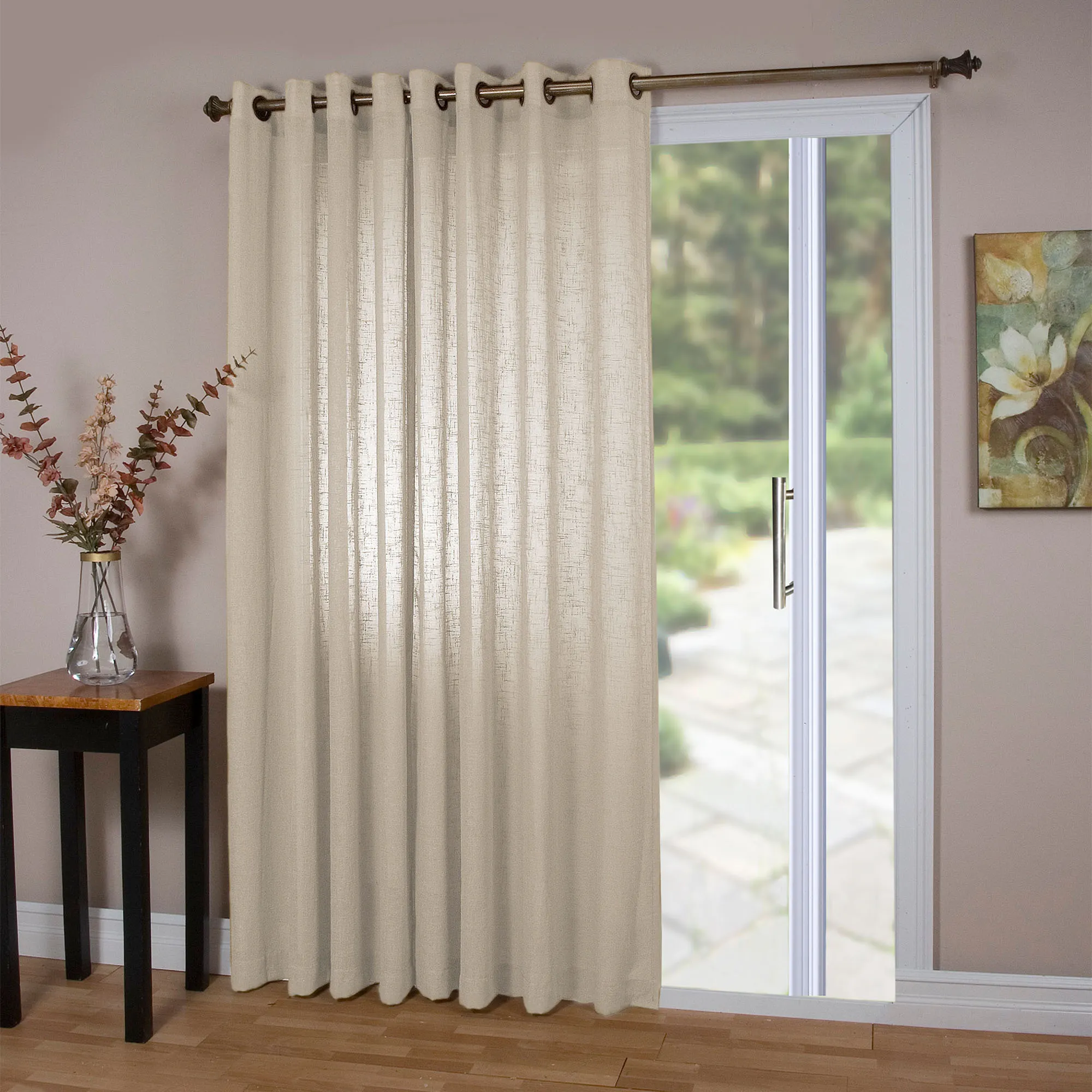 No. 918 Emily White Extra-Wide Sheer Voile Sliding Door Patio Curtain Panel, Beige