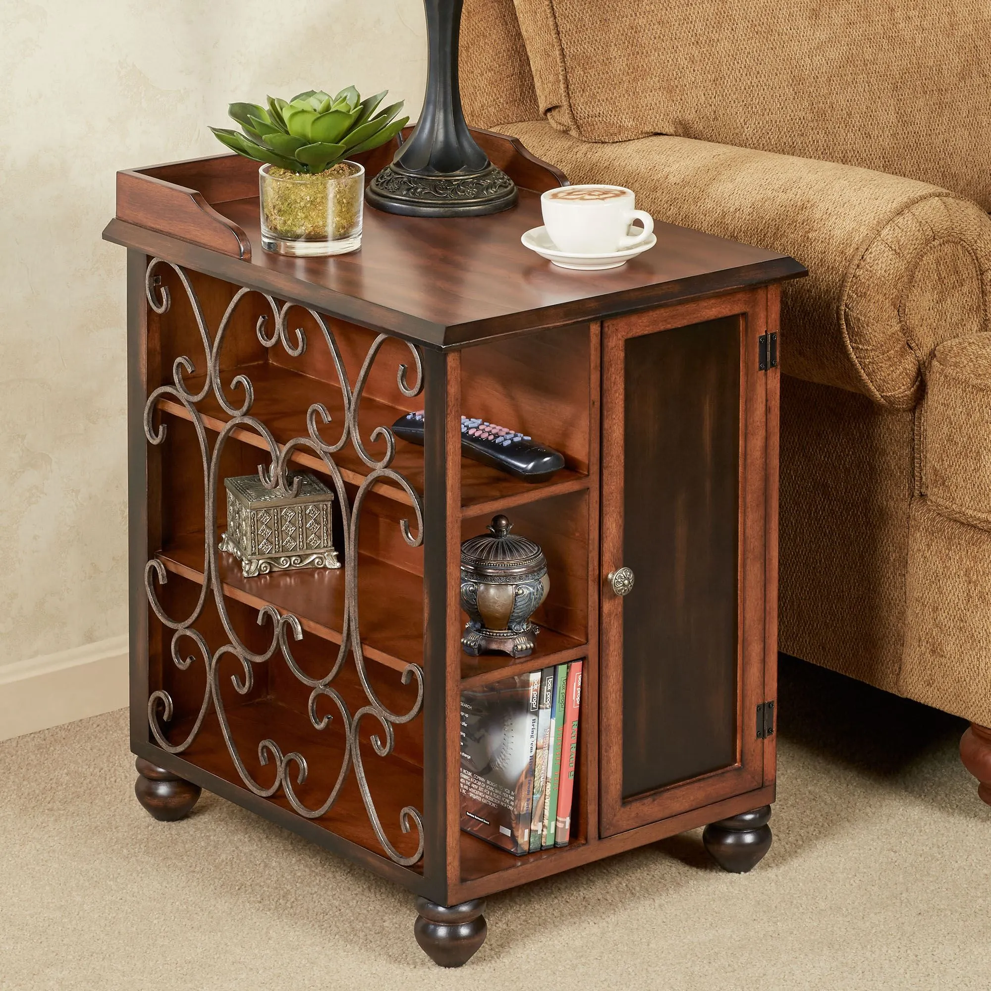 Ashburn Regal Walnut Wooden and Metal End Table with Storage