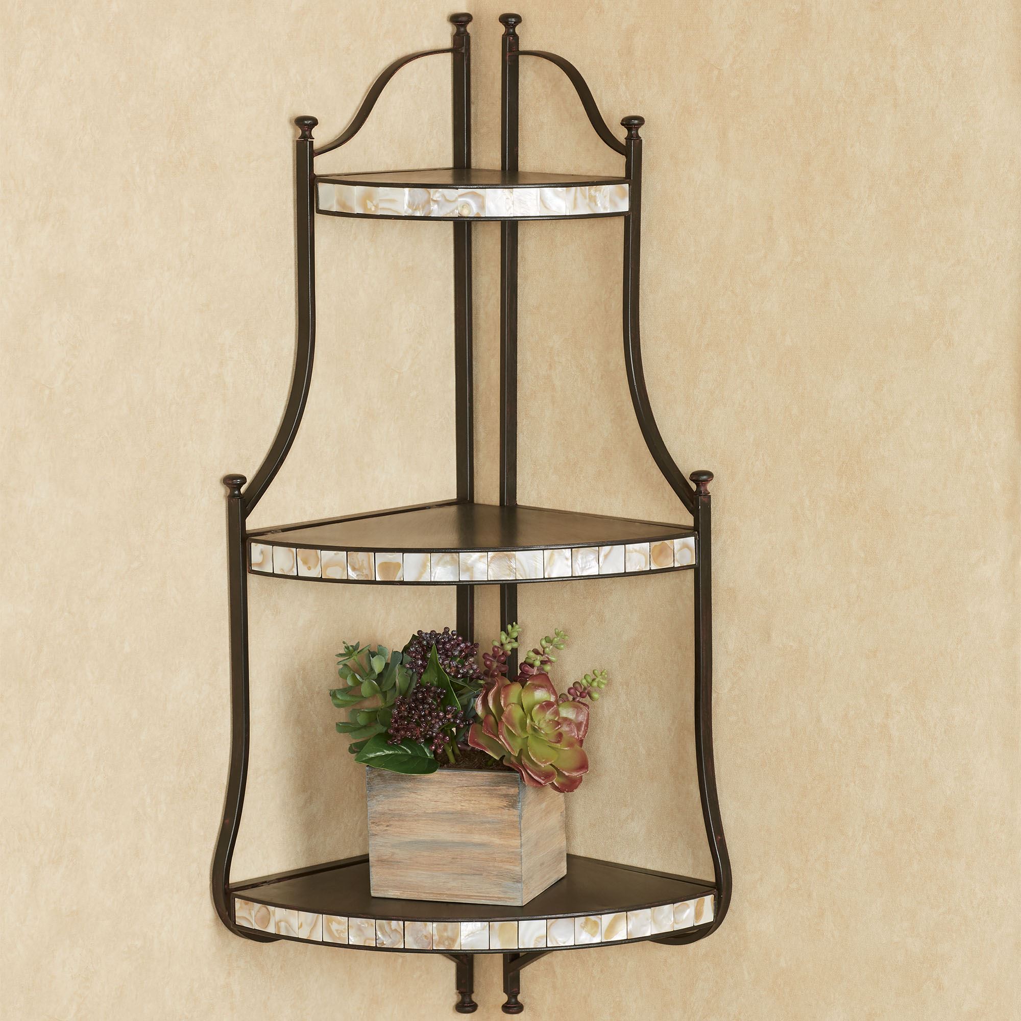Caprissa Modern Metal and Capiz Shell Corner Wall Shelf