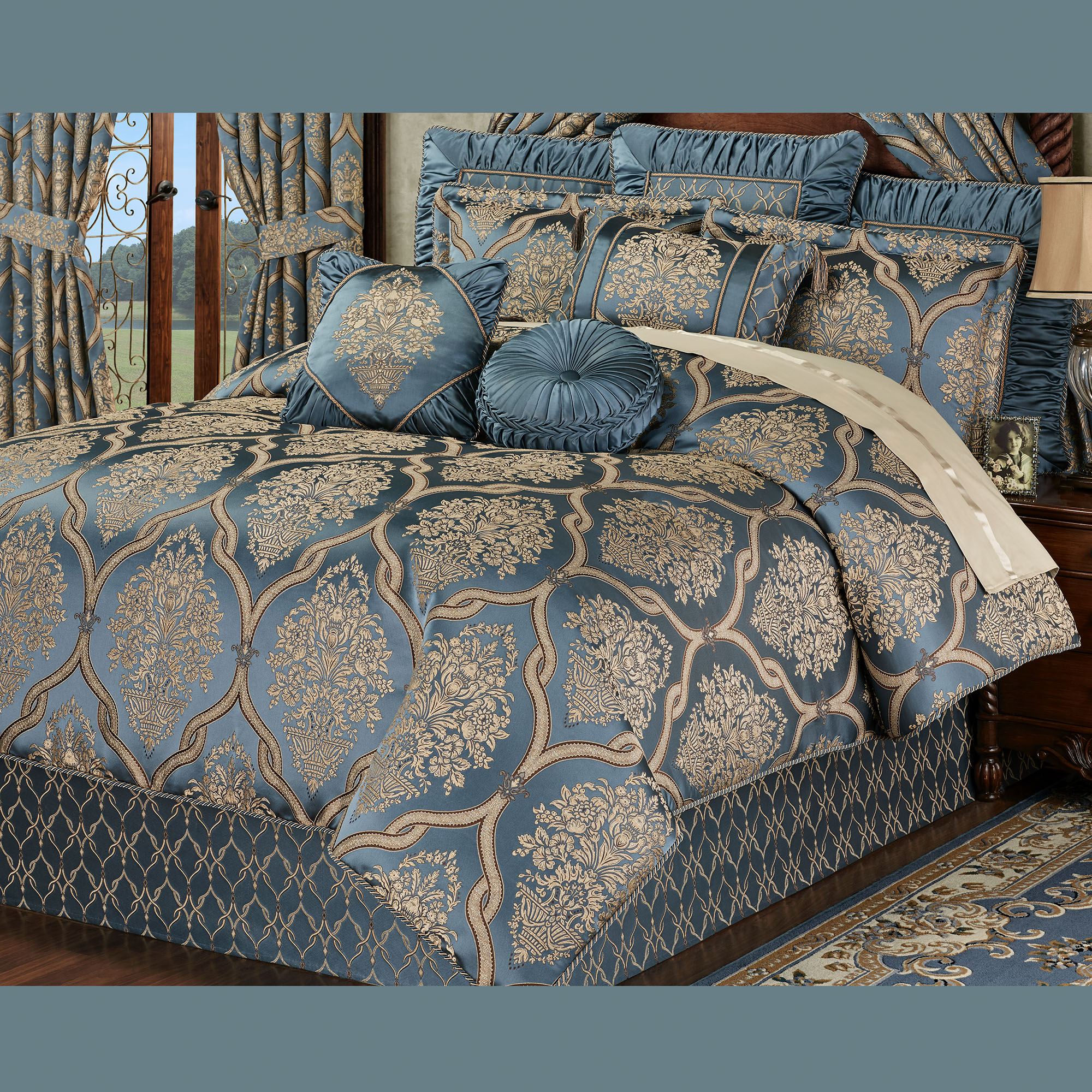 Castleton Damask Medallion Steel Blue Comforter Bedding