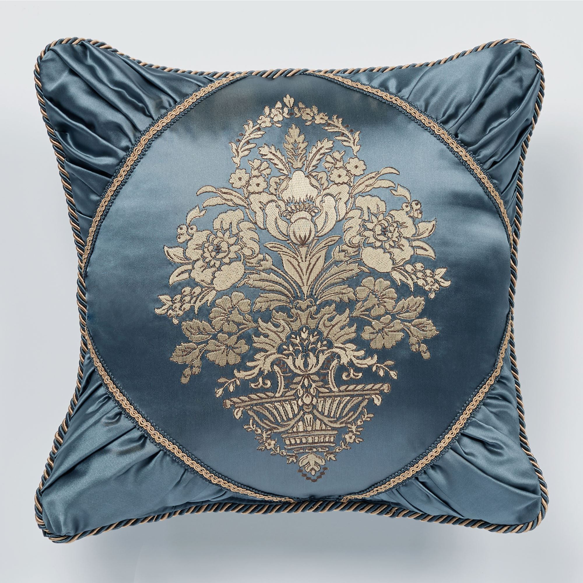 Castleton Damask Medallion Steel Blue Comforter Set Luxury Bedding