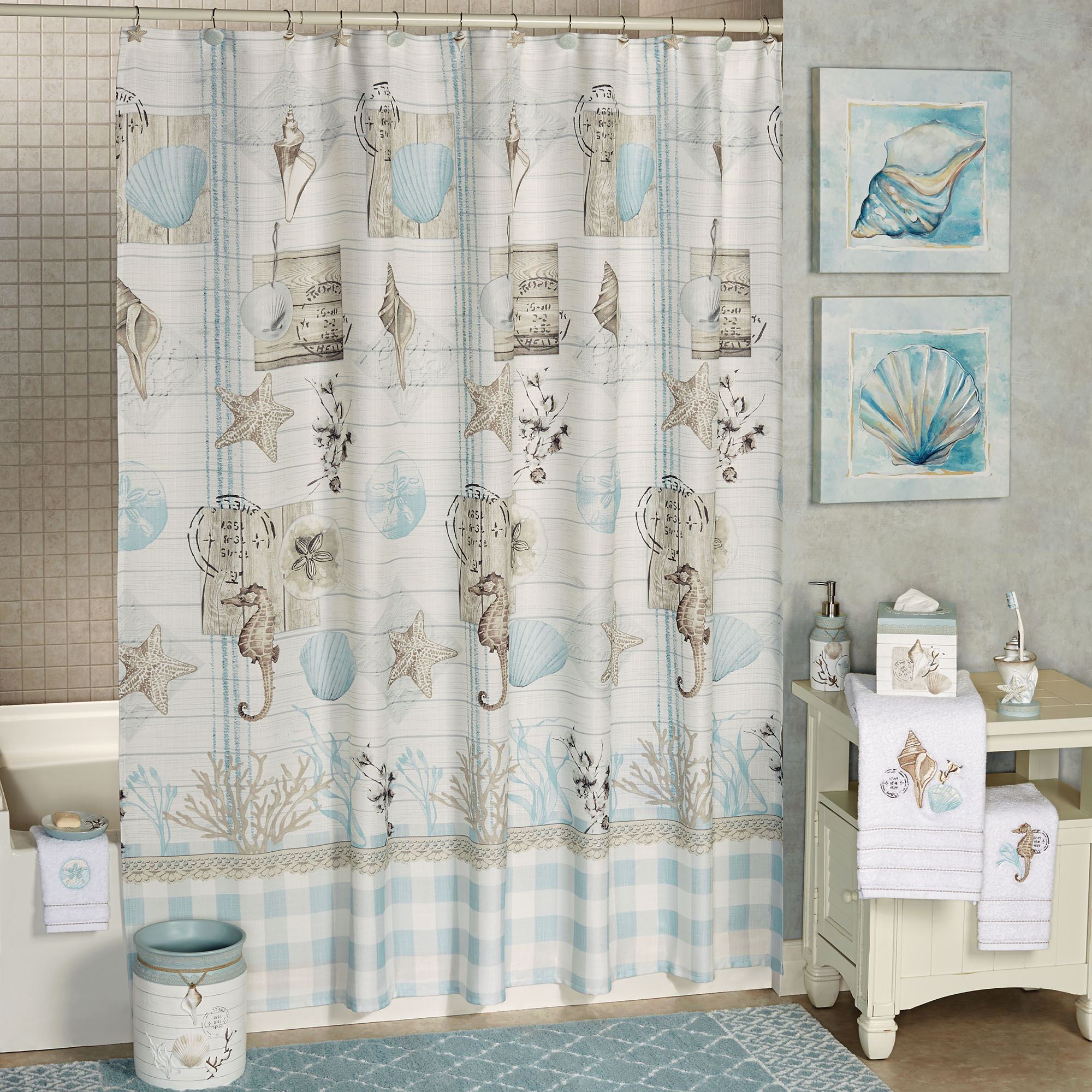 Farmhouse Shell Coastal Shower Curtain Farmhouse Shell Coastal Shower Curtain