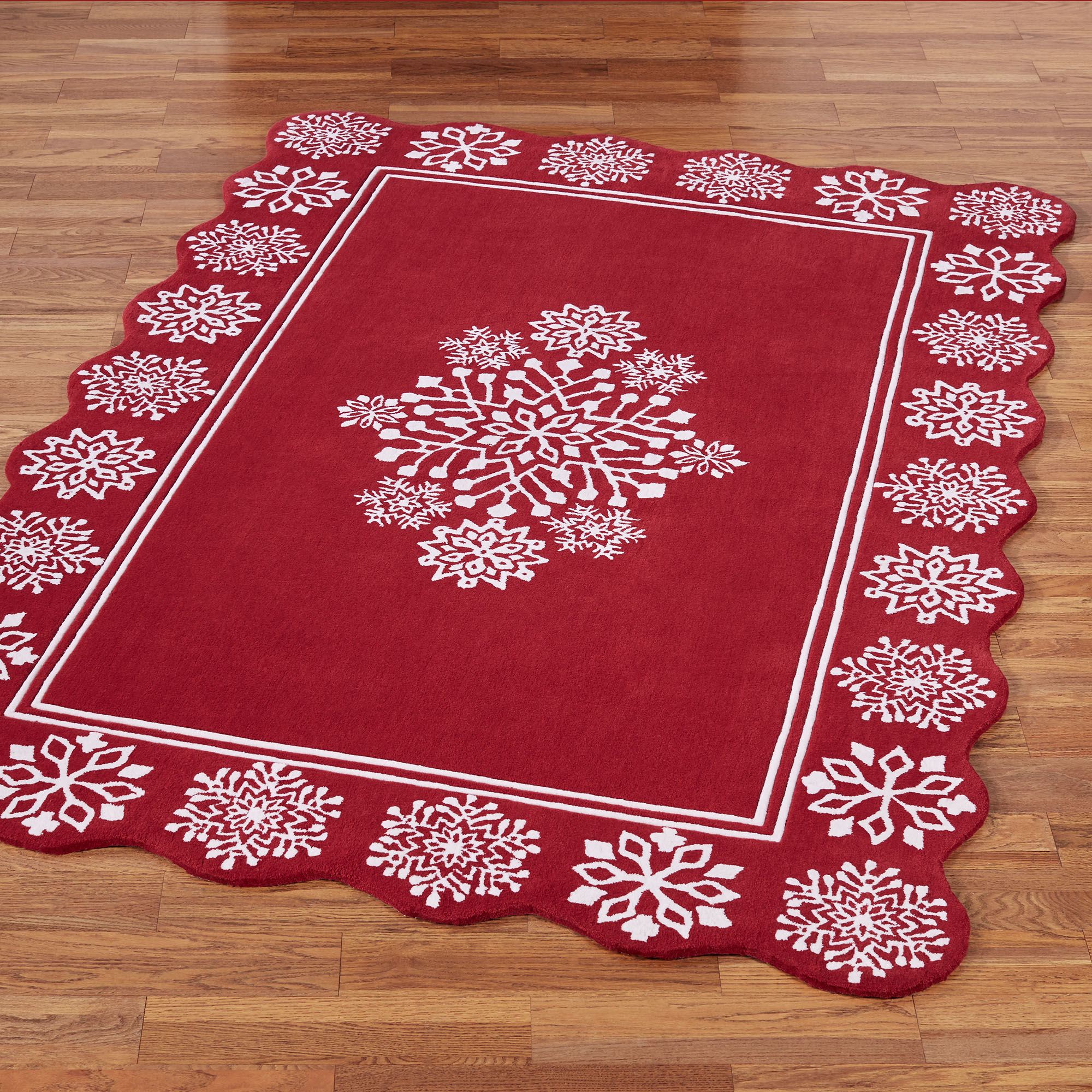 Flurries Red Snowflake Winter Area Rugs