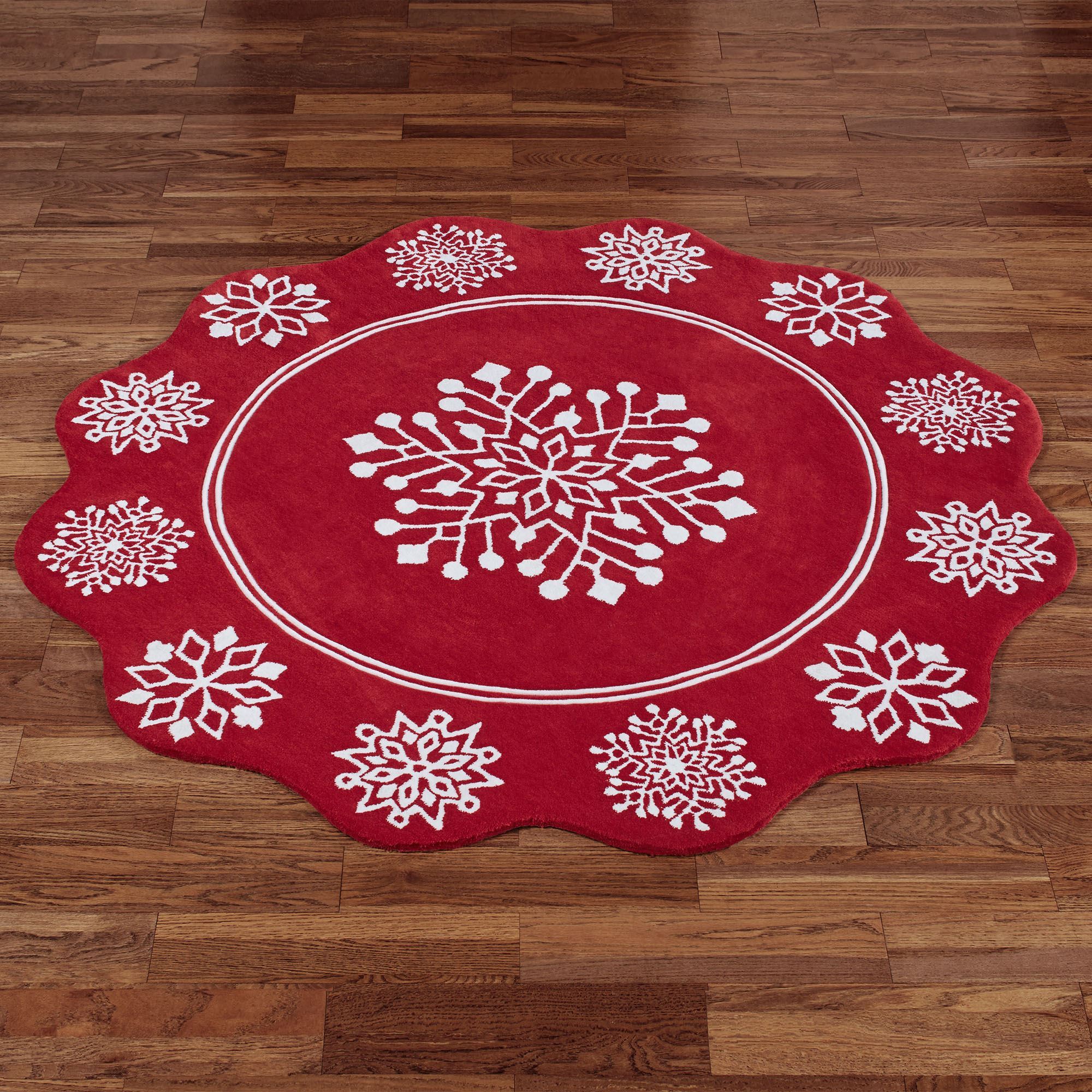 Flurries Red Snowflake Winter Area Rugs