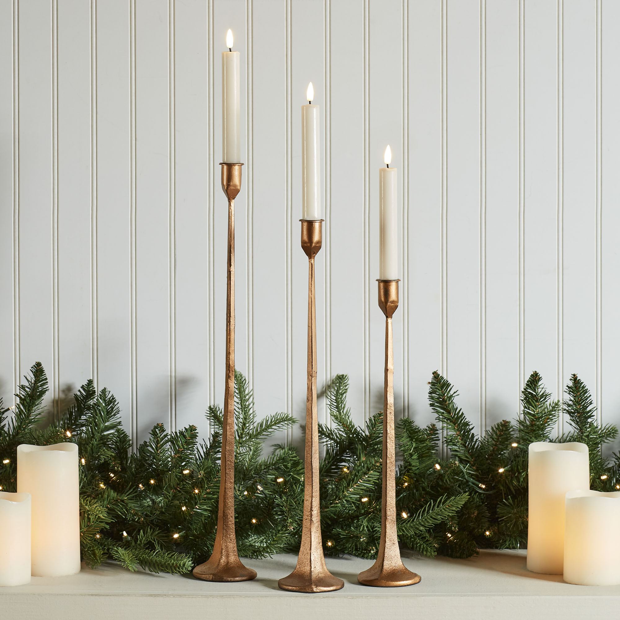 Laine Tall Taper Candleholders Aged Gold Set of Three