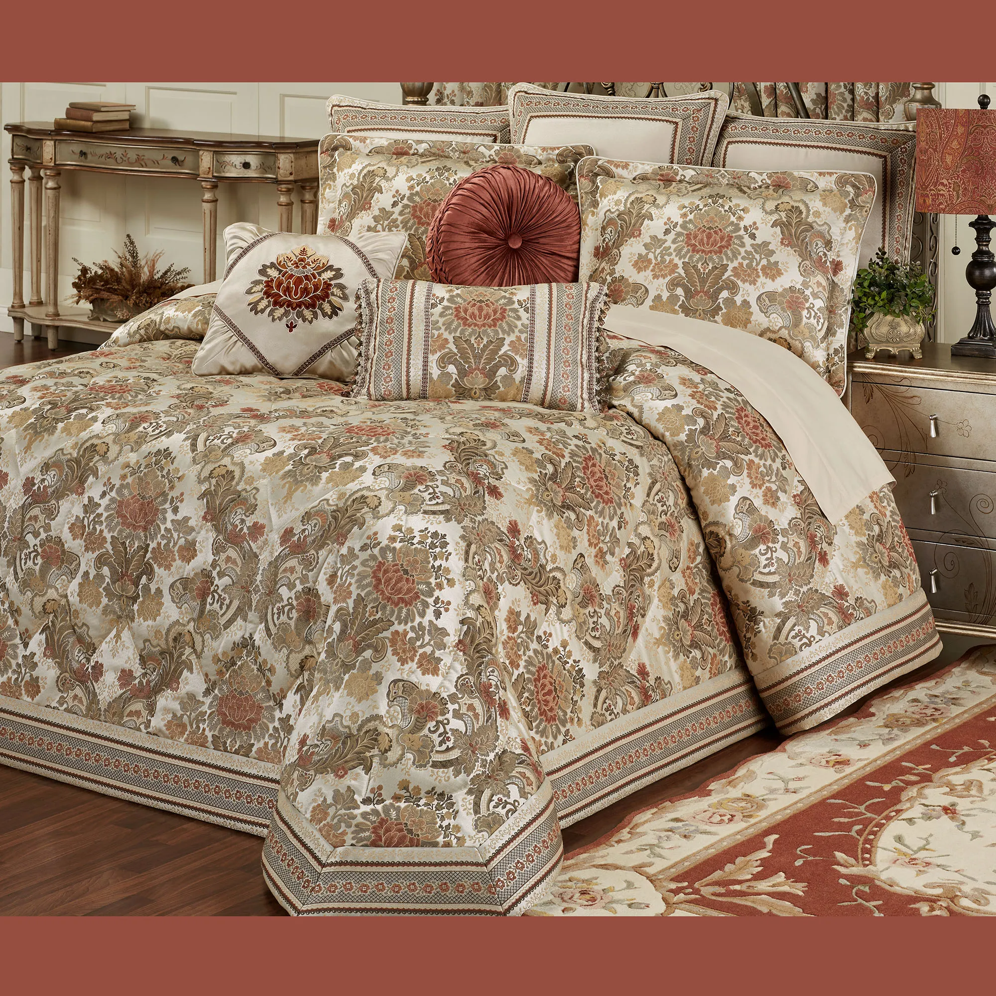Geneva Jacquard Woven Jacobean Damask Oversized King Bedspread