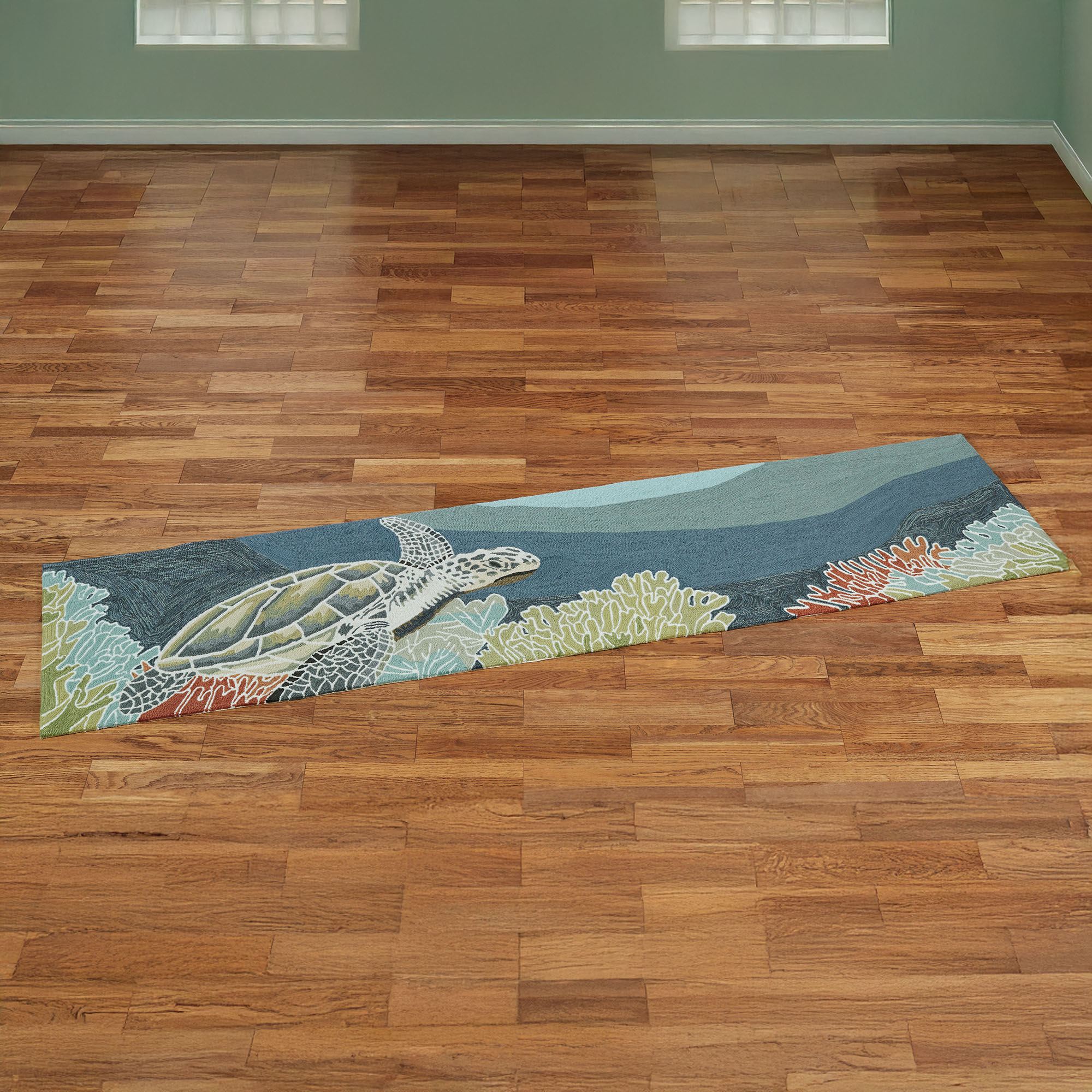 Akumal Ocean Sea Turtle Hand Hooked Indoor Outdoor Rugs by Liora Manne