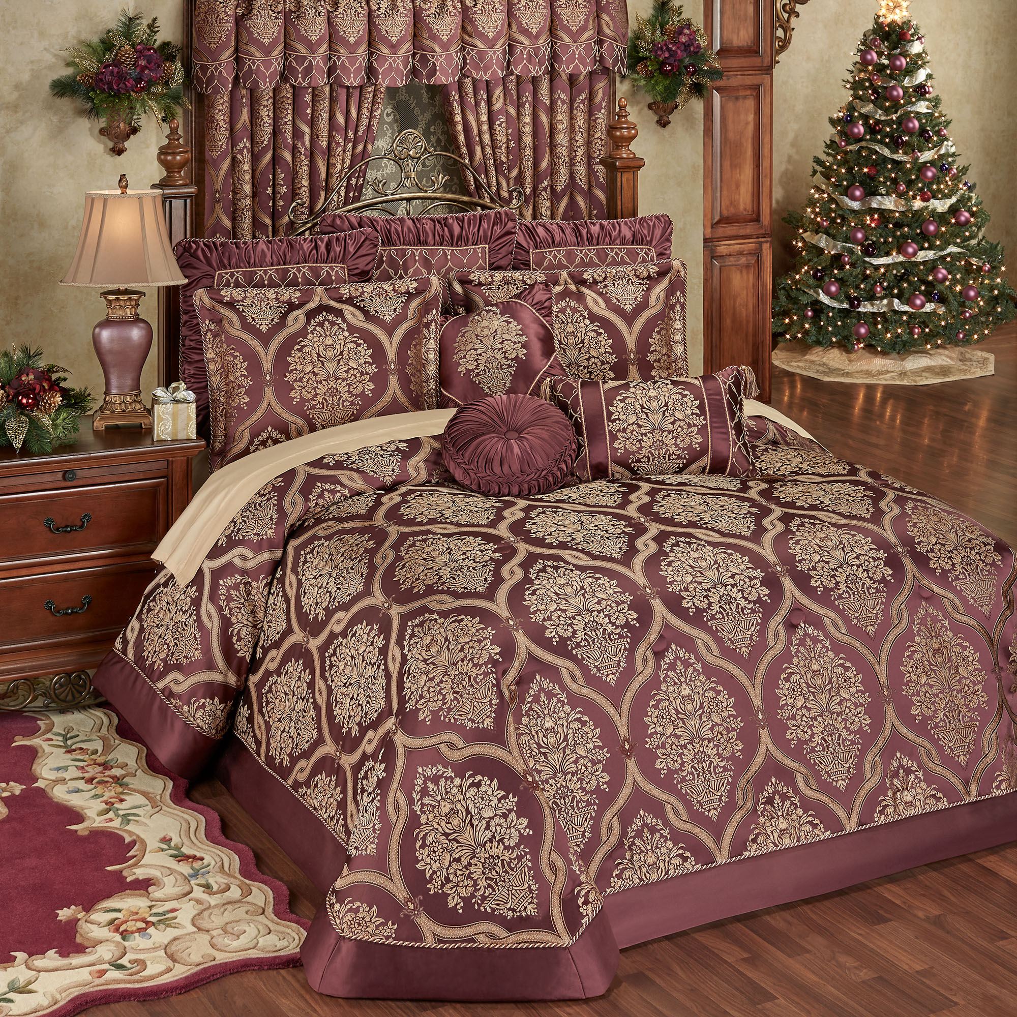 Laurelton Damask Medallion Wine Oversized Bedspread Bedding