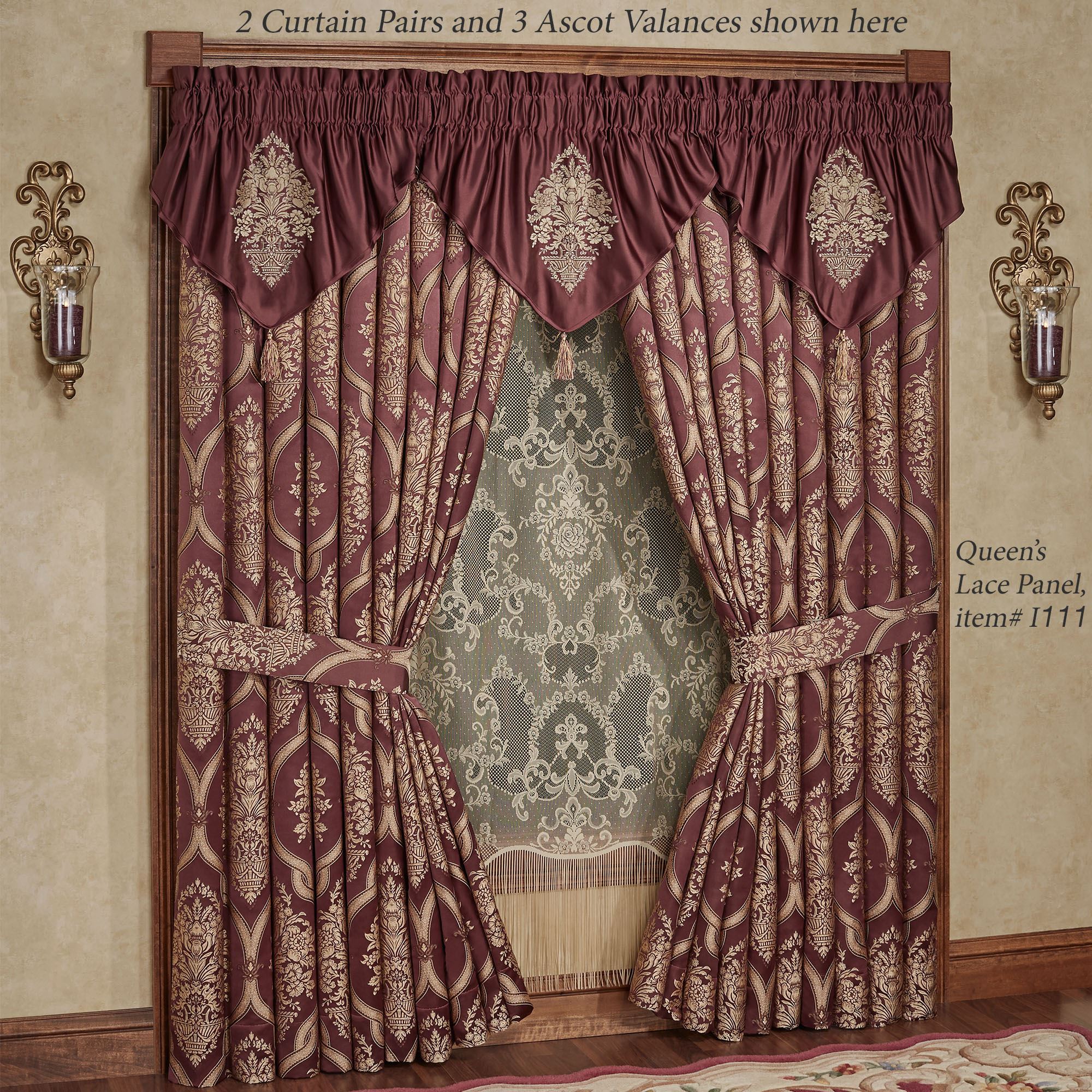 Laurelton Damask Medallion Wine Ascot Valance Window Treatment