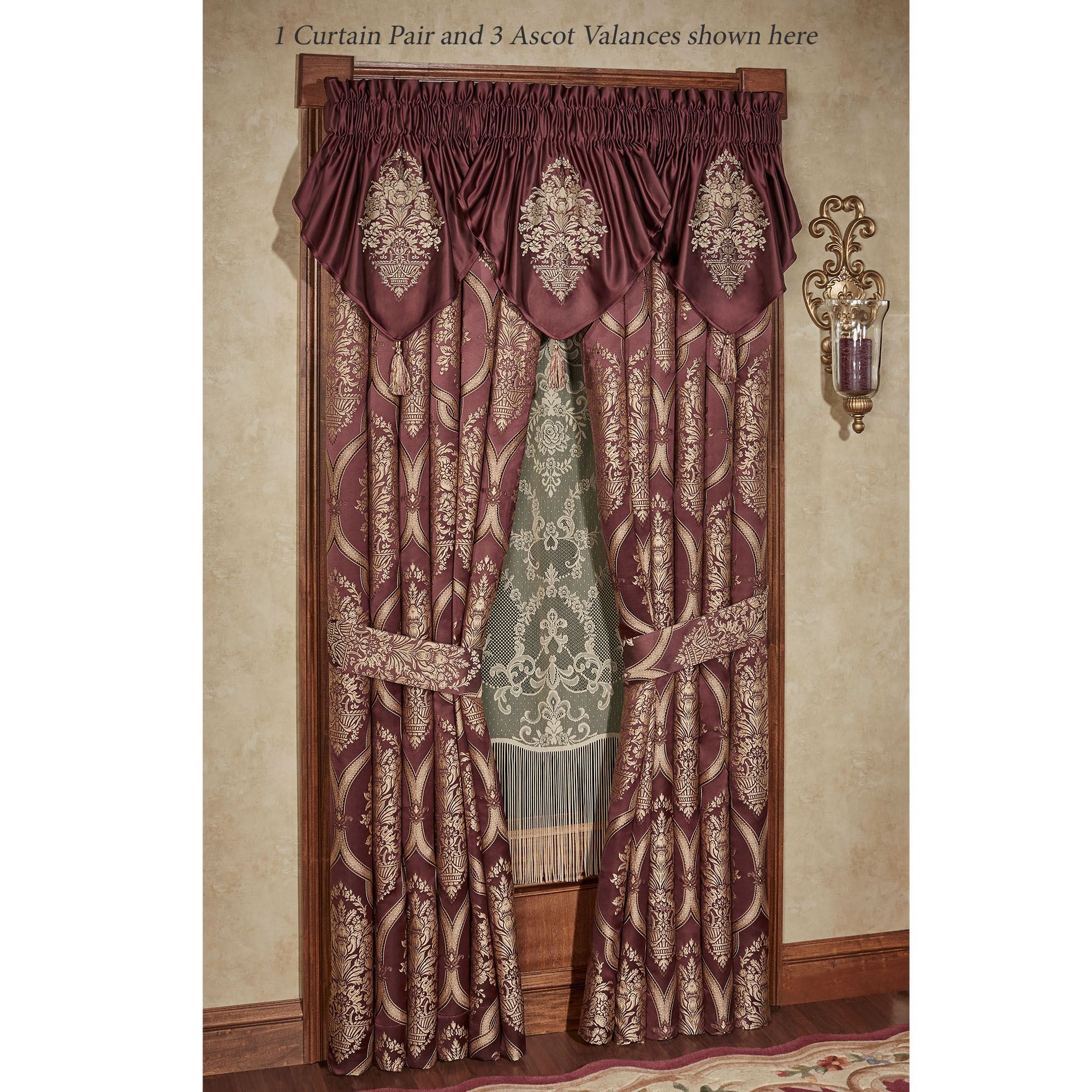 Laurelton Damask Medallion Wine Ascot Valance Window Treatment
