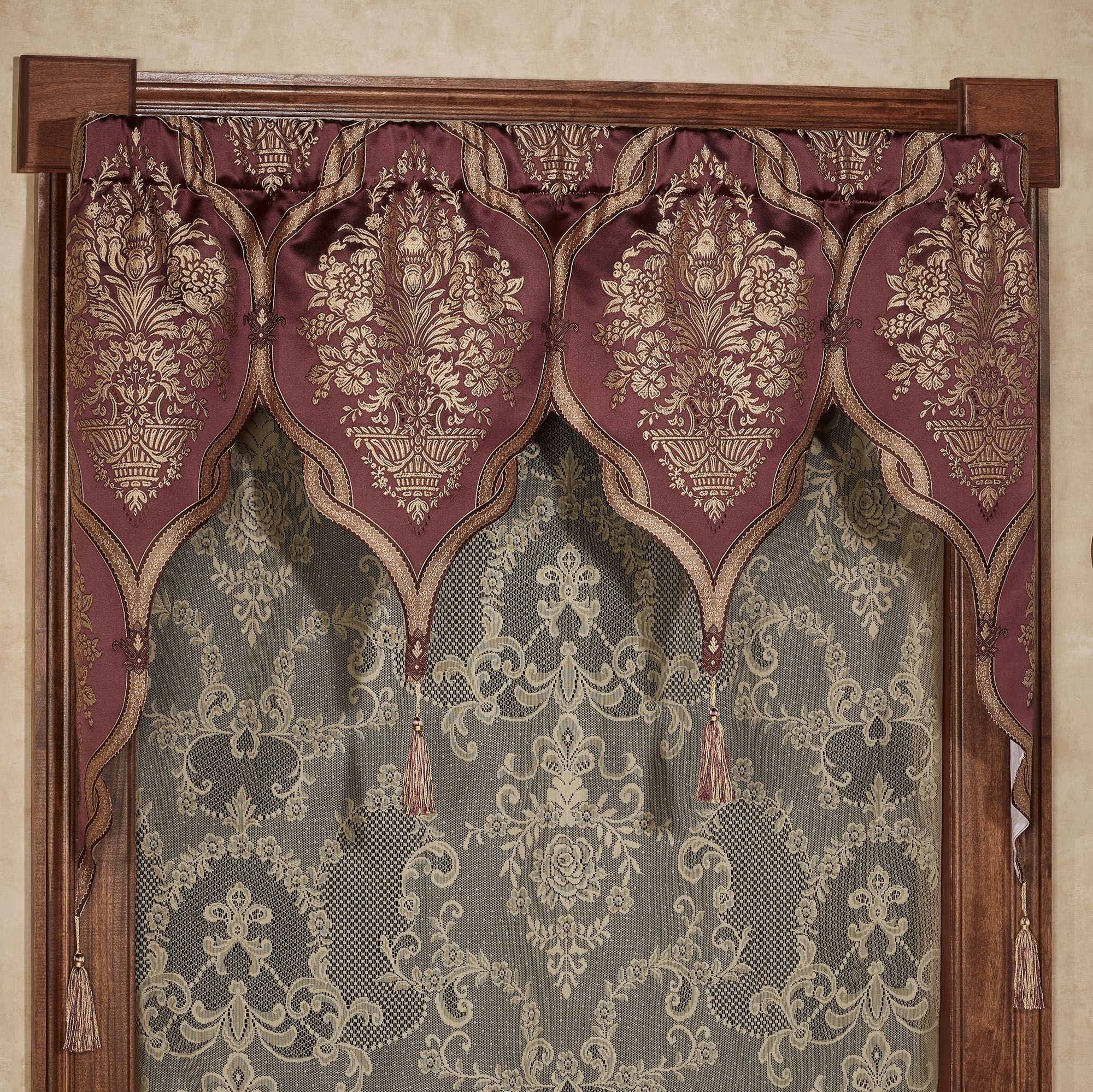 Laurelton Damask Medallion Wine Contour Valance Window Treatment