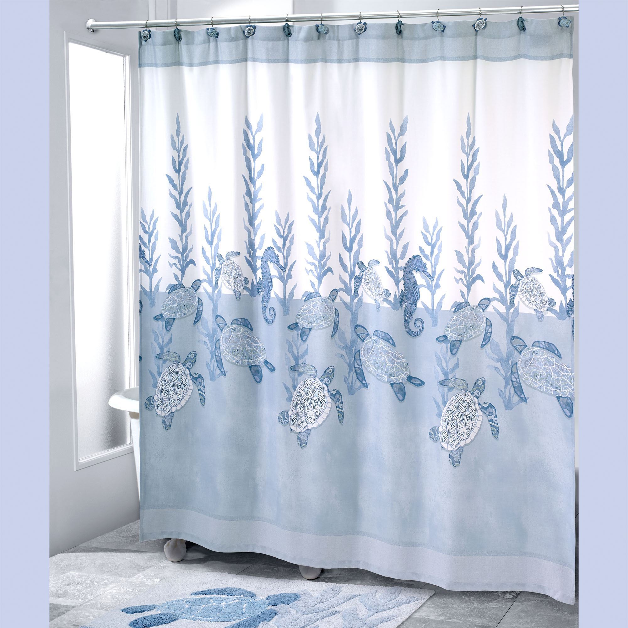 Caicos Cerulean Blue Coastal Sea Turtle Shower Curtain Caicos Cerulean Blue Coastal Sea Turtle Shower Curtain