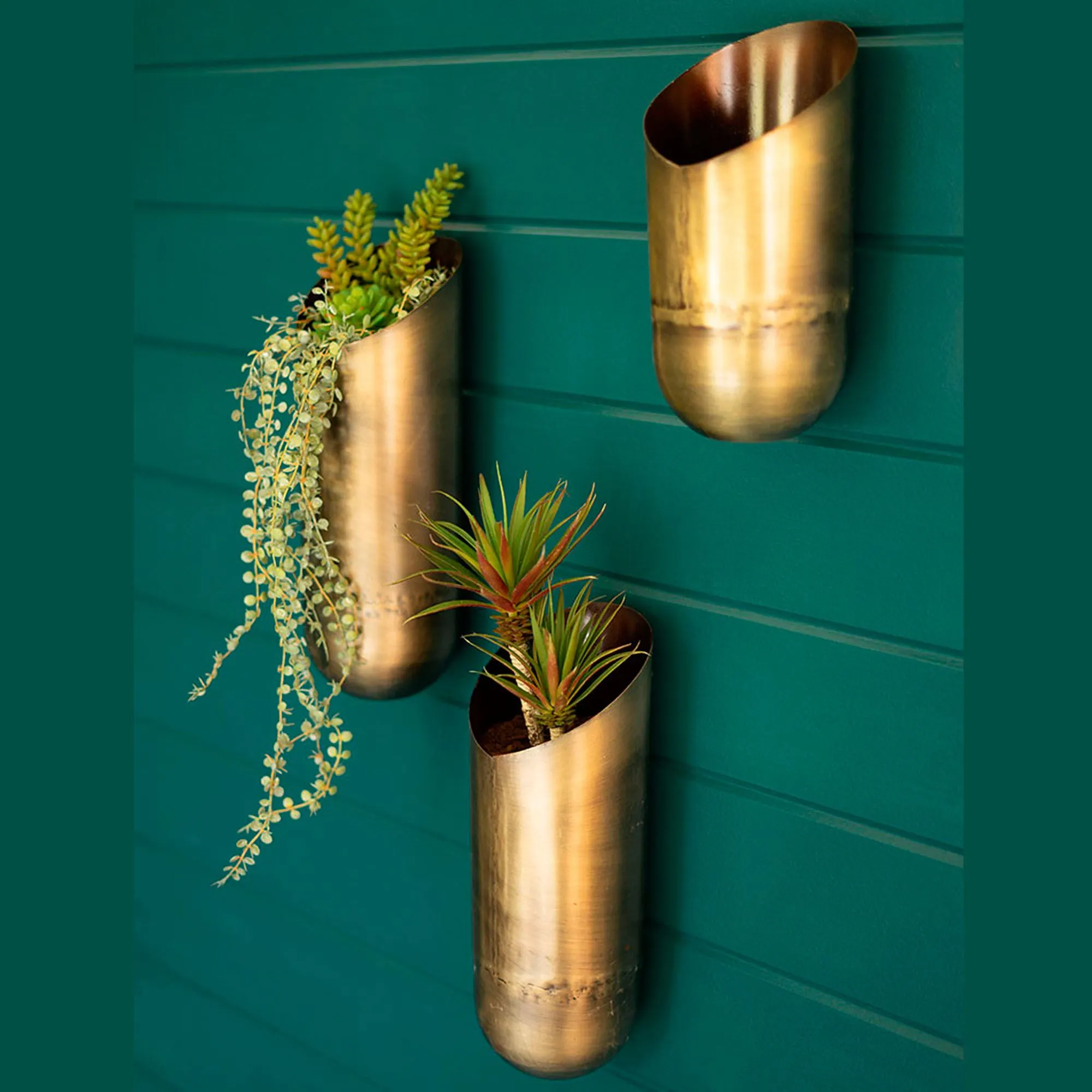 Crossett Antique Brass Metal Decorative Wall Vase Set