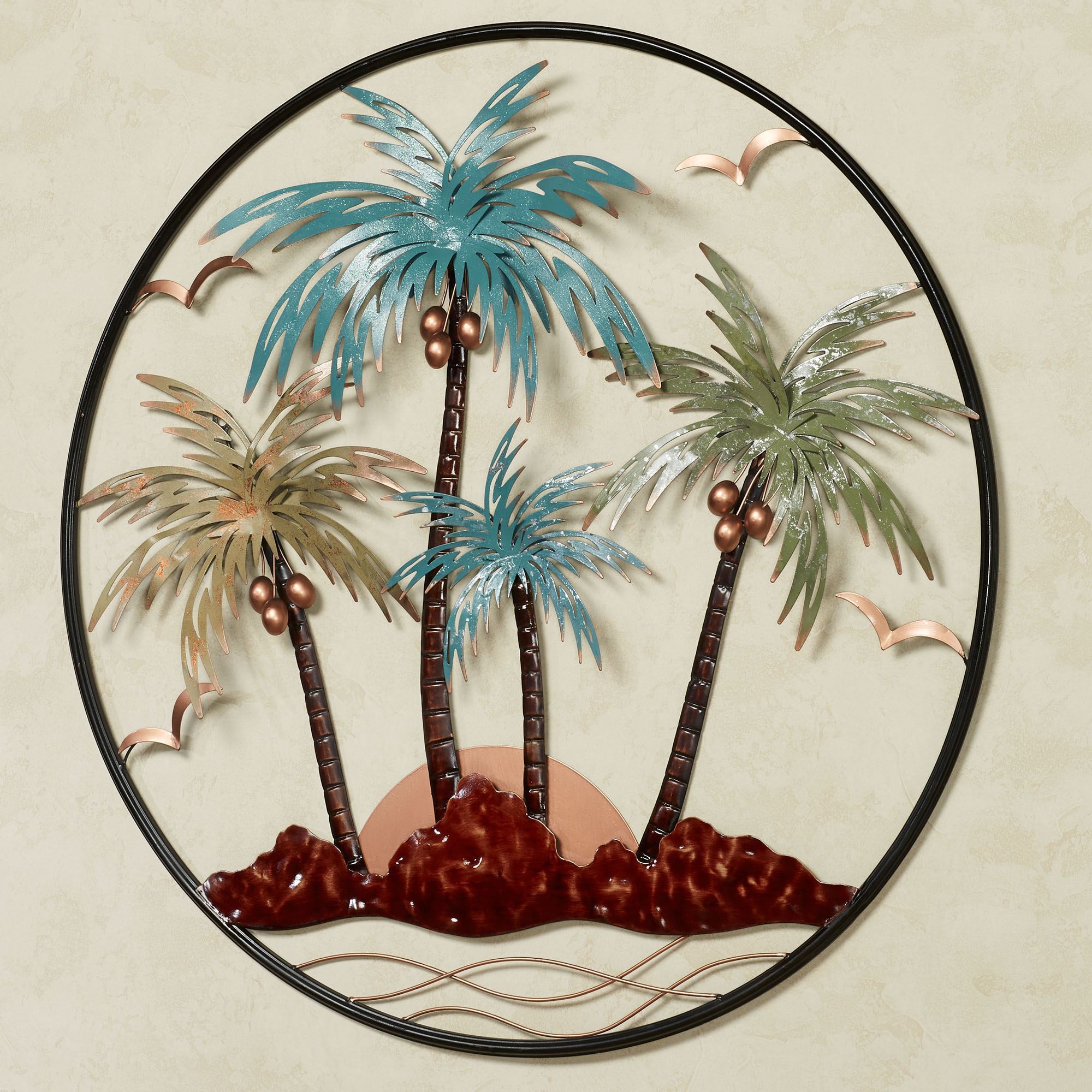 Sunset Paradise Tropical Palm Tree Round Metal Wall Art Sunset Paradise Tropical Palm Tree Round Metal Wall Art