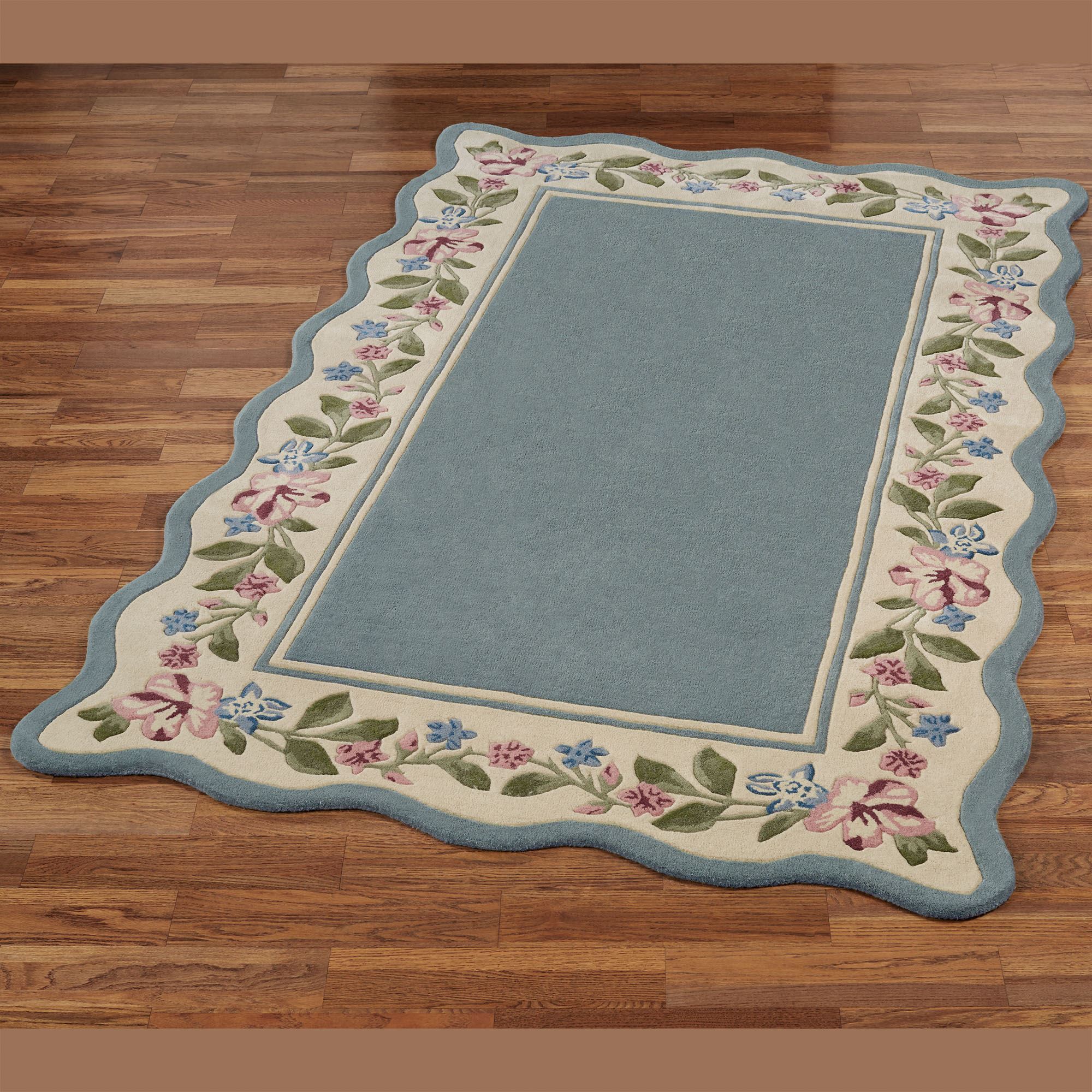 Coventry Blue Floral Border Wool Area Rugs