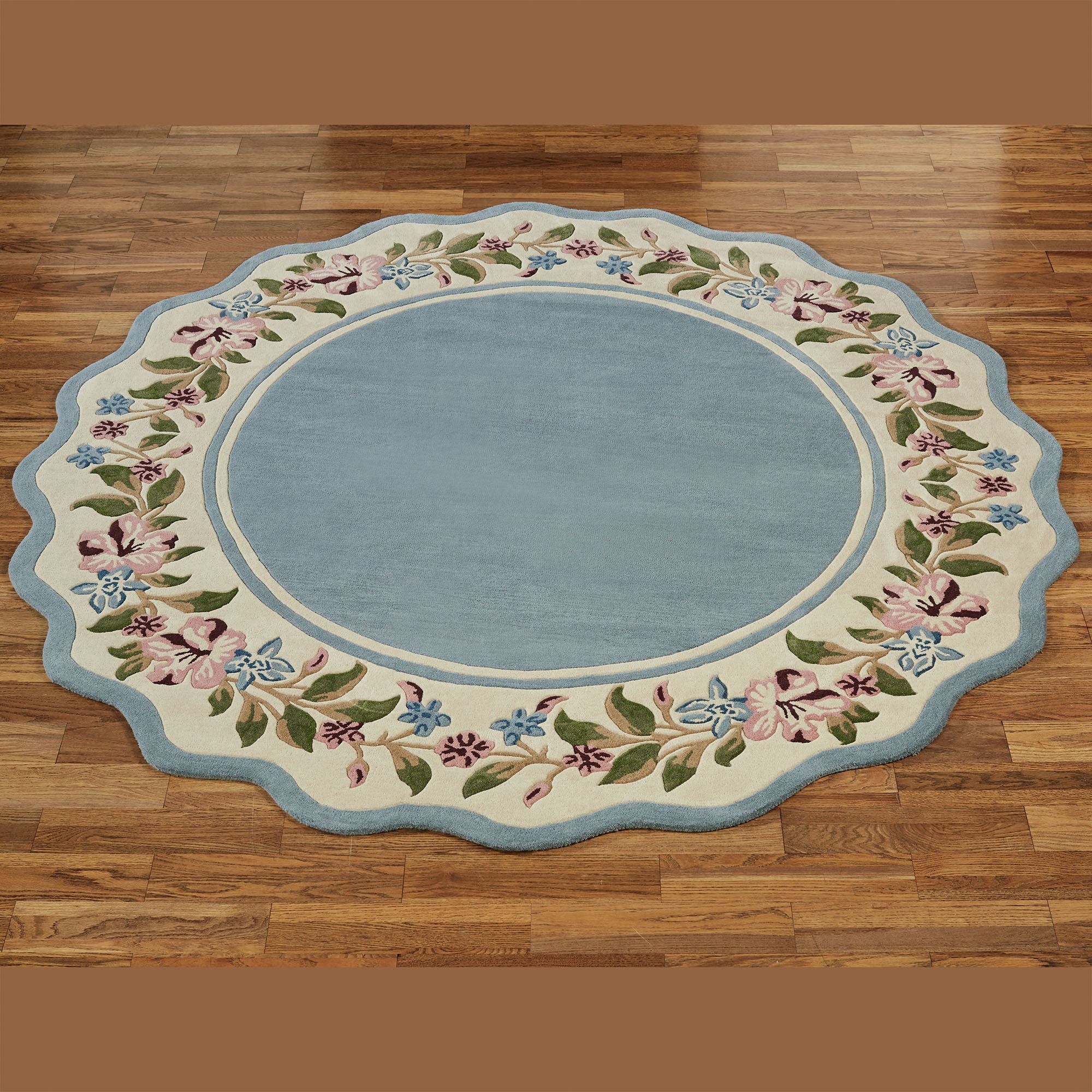 Coventry Blue Floral Border Wool Round Rug