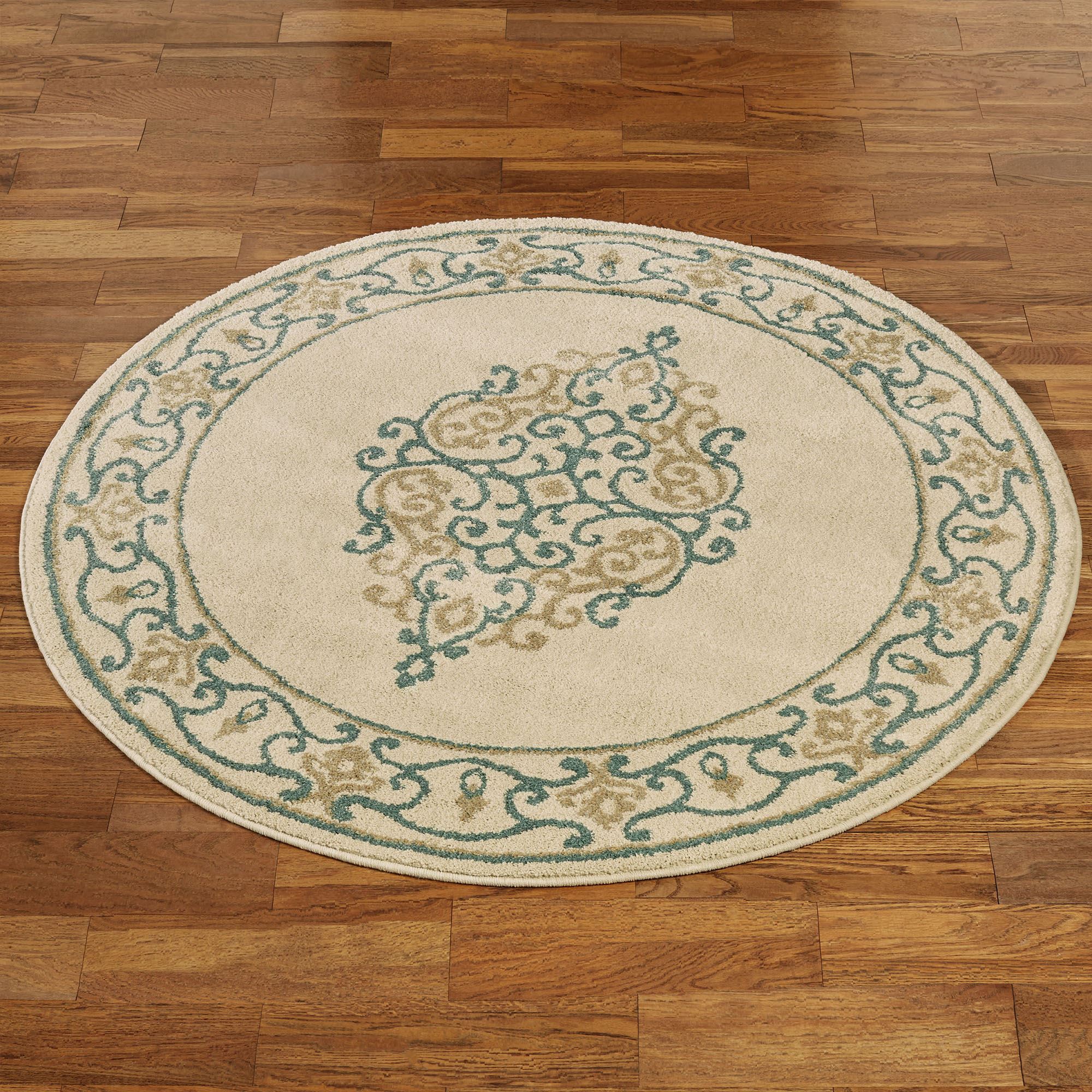 Avondale Scroll Medallion Light Cream Round Rug