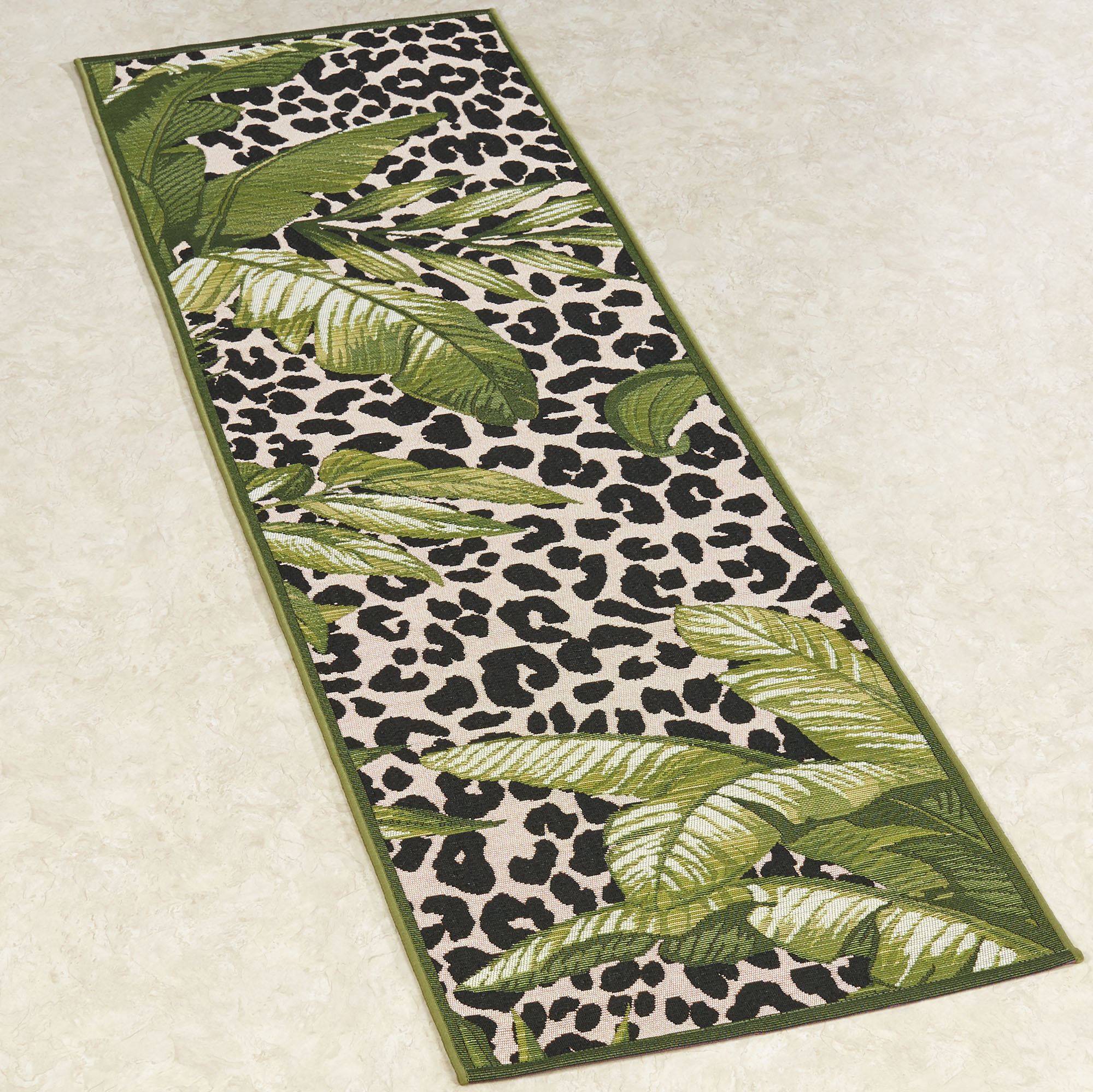 Exotic Safari Palm Leaf Leopard Print Indoor Outdoor Rugs